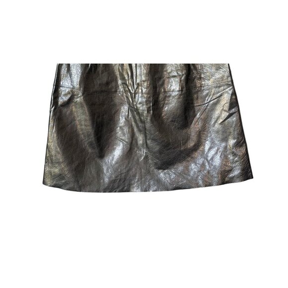 Zara Skirt XS Leather Gray Silver Metallic Festival Blogger Fav Snap Button - Picture 9 of 11